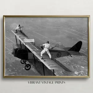 Tennis on Airplane Print: Black and White Vintage Sports Art 6
