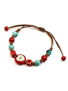 Adjustable Ceramic Apple Bracelet for Men and Women, Handwoven Rope Chain, No Gemstones, Fresh Christmas Style Jewelry