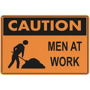 Caution Men At Work Orange Sign 12 X 8 Inches Reflective Aluminum Metal Warning Signage With Symbol For Indoor Outdoor Use