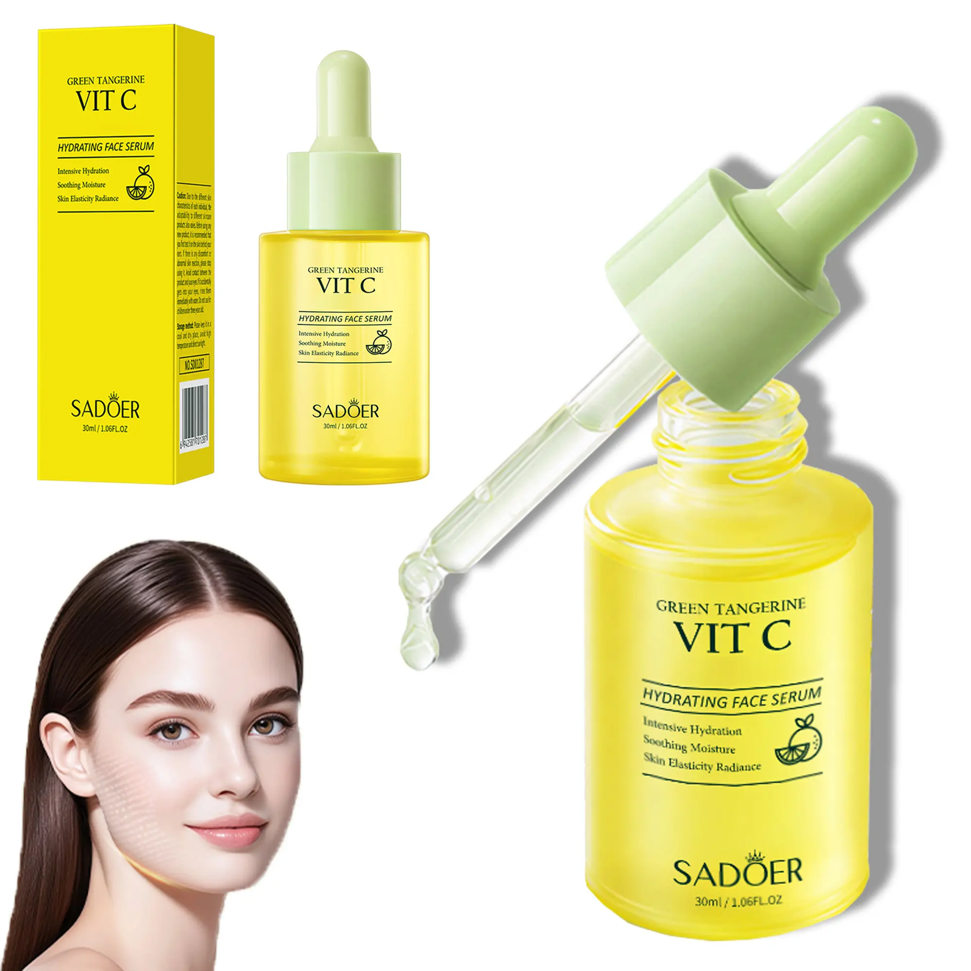 SADOER Vitamin C Brightening Serum – Intense Hydration & Nourishing Moisturizer with Green Tangerine, Anti-Aging Oil for Glowing Skin, 30ml