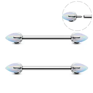 Oufer 14G 2PCS Titanium Internally Threaded Opal Nipple Rings