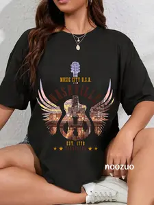 100% Cotton Nashville Guitar TN Tennessee Country Music City Vintage T-Shirt