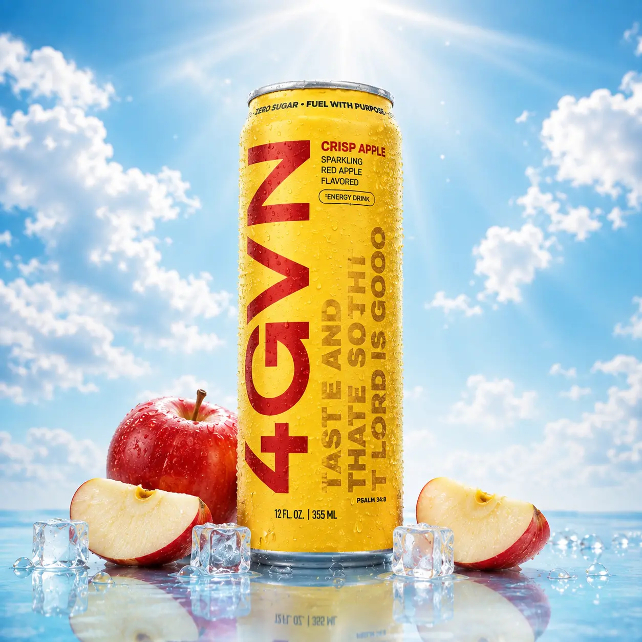 Crisp Apple Natural Fruit-Flavored Fizzy Soda Beverage - 4GVN Energy Drink, 0 Sugar, 200mg Caffeine Taffy Vitamin Zero Sugar Energy Drinks