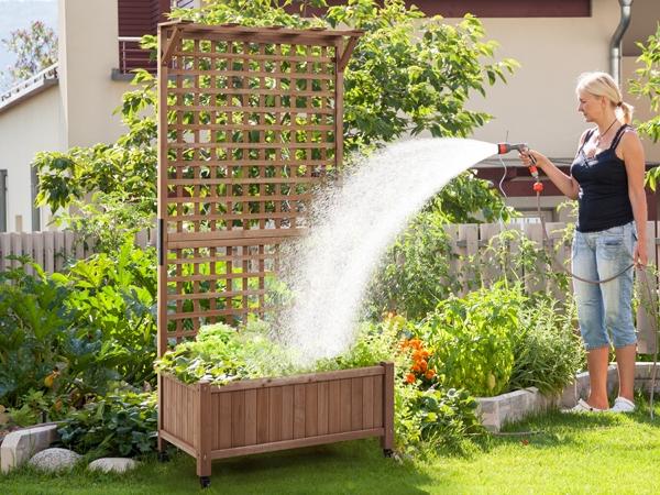 【4 Universal Castors】Yaheetech 75/50" H Horticulture Garden Planter with Trellis for Vine Climbing Plants Garden Box Outdoor w/Drainage Holes Raised Garden Bed Garden Planter Box for Flowers