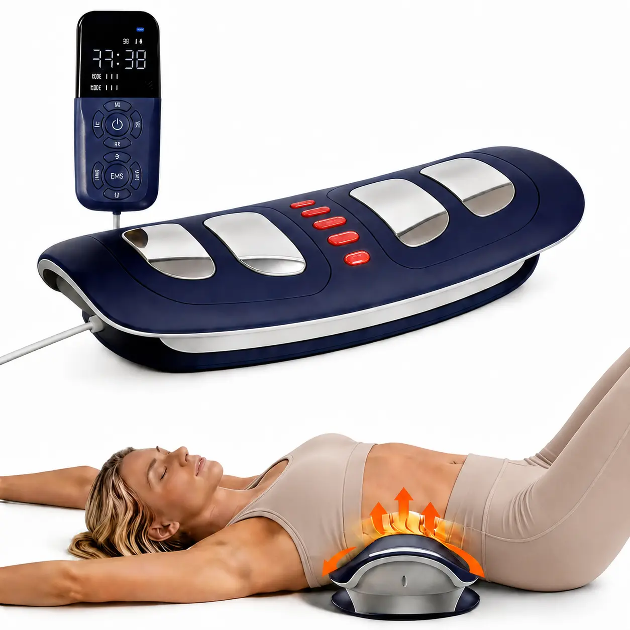Low Frequency Lumbar Massager, Multifunctional Waist Stretching Back Traction Device, Waist Comfort Care, 8-Level Electrotherapy, 3-Level Vibration Massage and Thermal Therapy