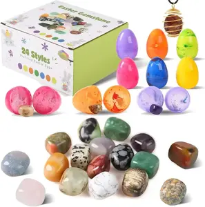 24/48 Pack Filled Easter Eggs Fillers Stuffers Set Prefilled Easter Eggs & Gemstones Perfect for Kids Teens Easter Egg Hunt Party Favors Classroom Prize Supplies