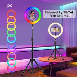 12-inch RGB Ring Light With 43.3 Inch Stand And Phone Stand, 38-color Mode Selfie Ring Light With Tripod, Dimming/speed LED Video Light, USB-powered light gimbal stabilizer dimming level ring  light  upgrade flexible tripod stand#Mother's Day Gift