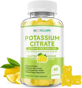 Potassium Citrate Gummies with 100mg Magnesium Glycinate, 2 mg Vitamin B6-1000mg Potassium Supplement, for Electrolyte Balance, Muscle and Legs Cramp Support, 60 Count