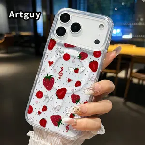 Magnetic Phone Case for iPhone 17 16  Pro Max Plus 15 14 13 12 11 Air E Strawberry Melody Dream Pattern Non-Yellowing Shockproof Soft Silicone Transparent Acrylic Large Hole Cover Supports Wireless Charging