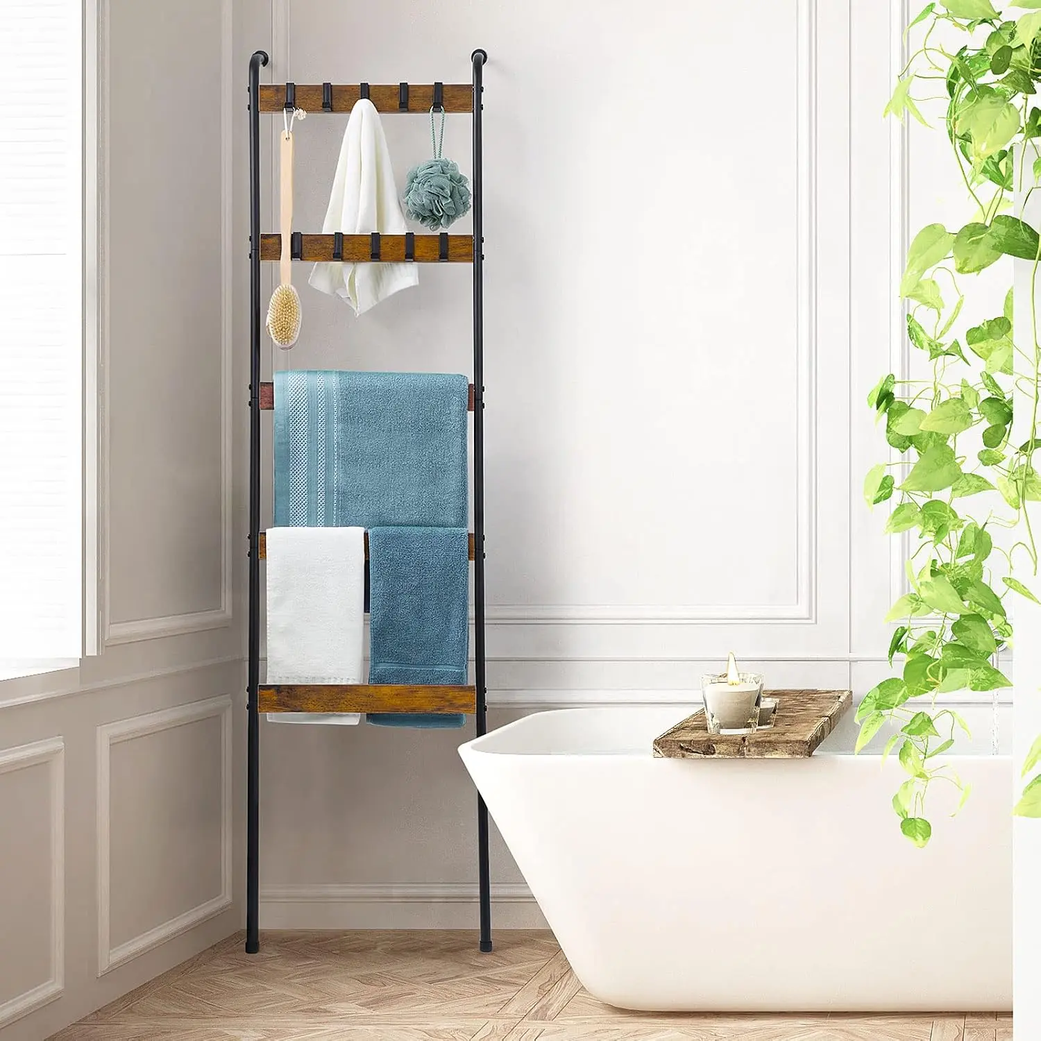 2-Pack Farmhouse Decor Blanket Ladder, Decorative Metal Standing Towel Rack Holder - Quilt Storage Organizer for Bathroom, Living Room, Outdoor Pool