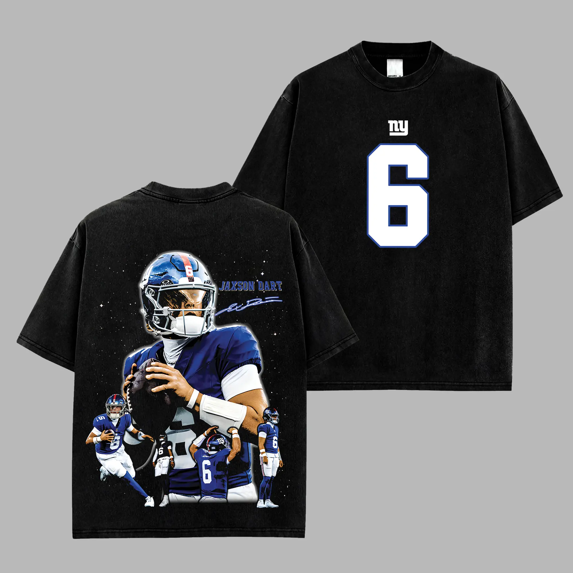 [RedZoneStyle] Jaxson Dart QB6 For Giants Nation Game Day Retro Unisex 100% Heavyweight Cotton T-Shirt – Jaxson Dart Fans Shirt, Giants Nation Graphic Football Shirt, Game Day Outfits, Gift For Football Fans