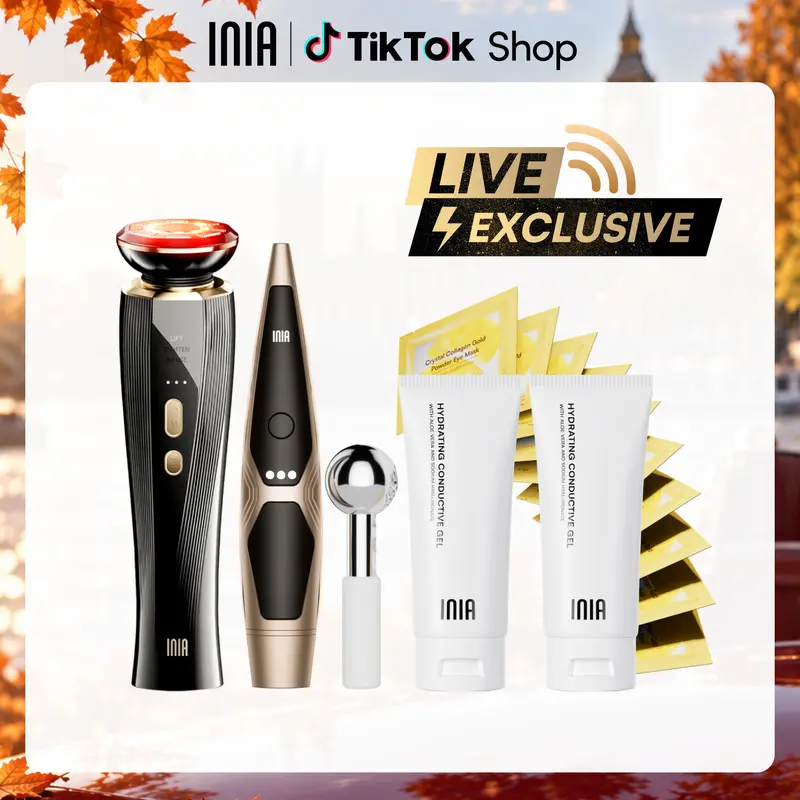 【LIVE EXCLUSIVE】INIA FLARE & LUMIN Facial & Eye Skincare Bundle – 3-in-1 Face + 4-in-1 Eye Beauty Devices for Lifting, Tightening, Reducing Puffiness & Fine Lines,Buy 1 Get 15