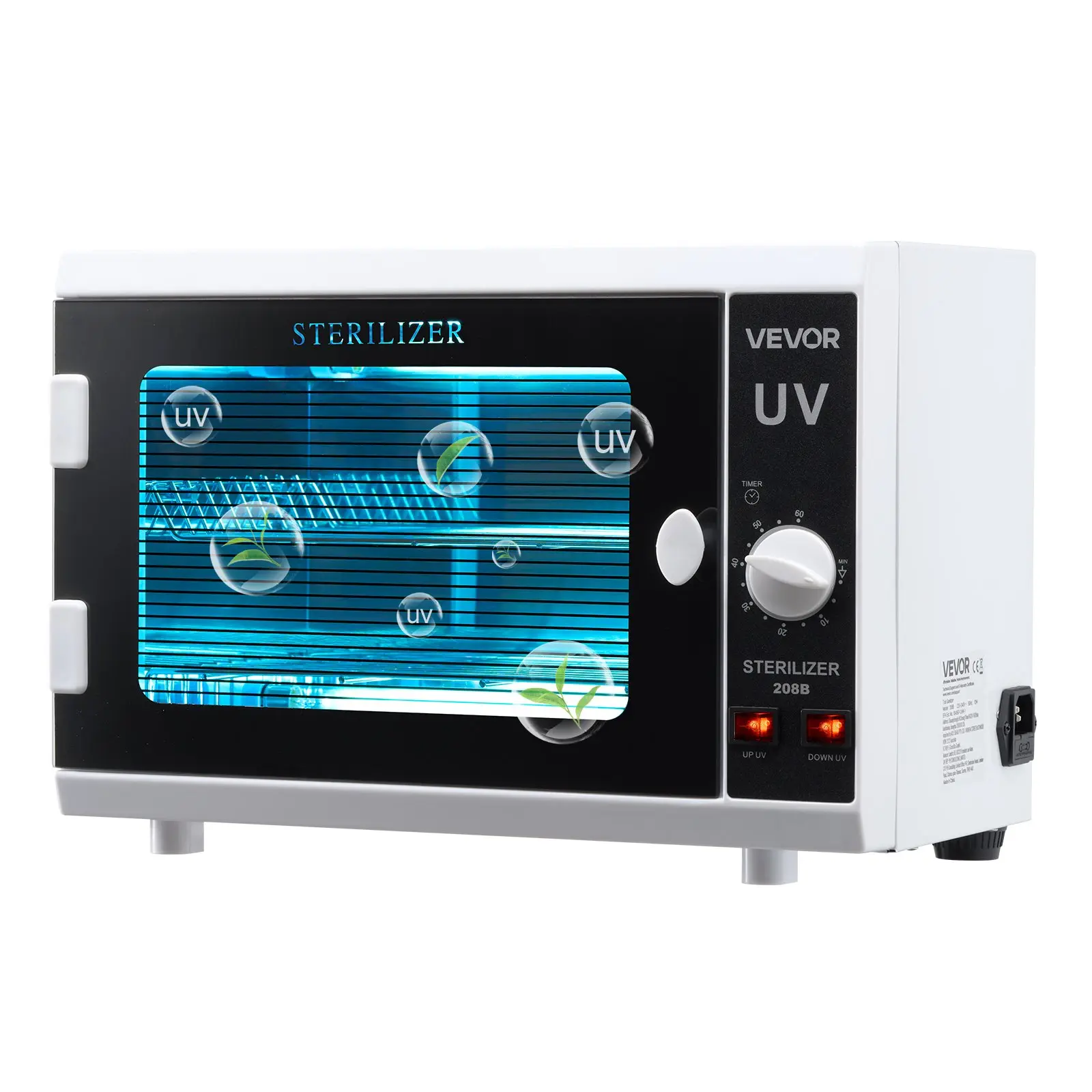 VEVOR UV Sterilizer Nail Tool Cleaning Cabinet, 12L Large Capacity, Knob Control, Timer Setting, Tempered Glass Door, 185nm Wavelength Cleaner for Nail Salons, Labs