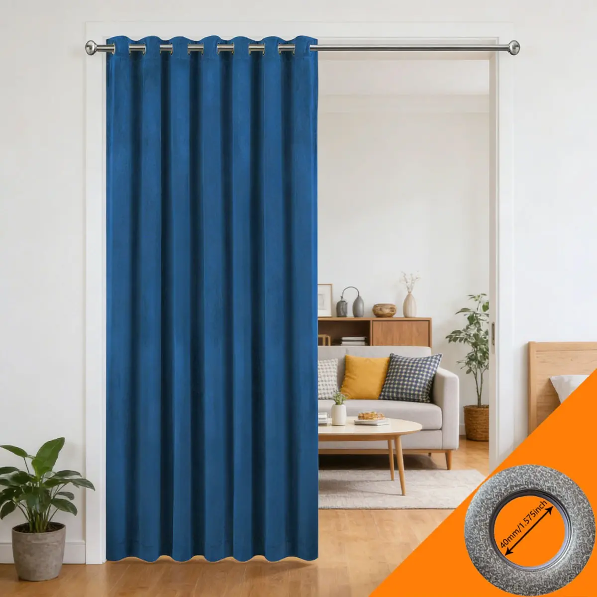 Deep Blue Velvet Pierced Curtain, Nautical Farmhouse Style, Blackout Drapes for Bedroom and Living Room, Single Piece Decorative Window Treatment