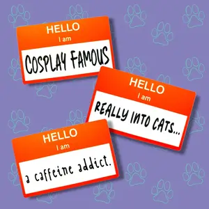 Hello I am Sticker |Hello Sticker| Funny-Cute-Matte Name Tag Sticker - A Caffeine Addict - Really Into Cats... - Cosplay Famous - 2"x3.23"