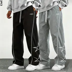Men’s all-season loose tapered-cuff sweatpants with star embroidery—fashionable, casual, and comfortable Drape Stylish Trouser pantalones para hombre Elastic Set