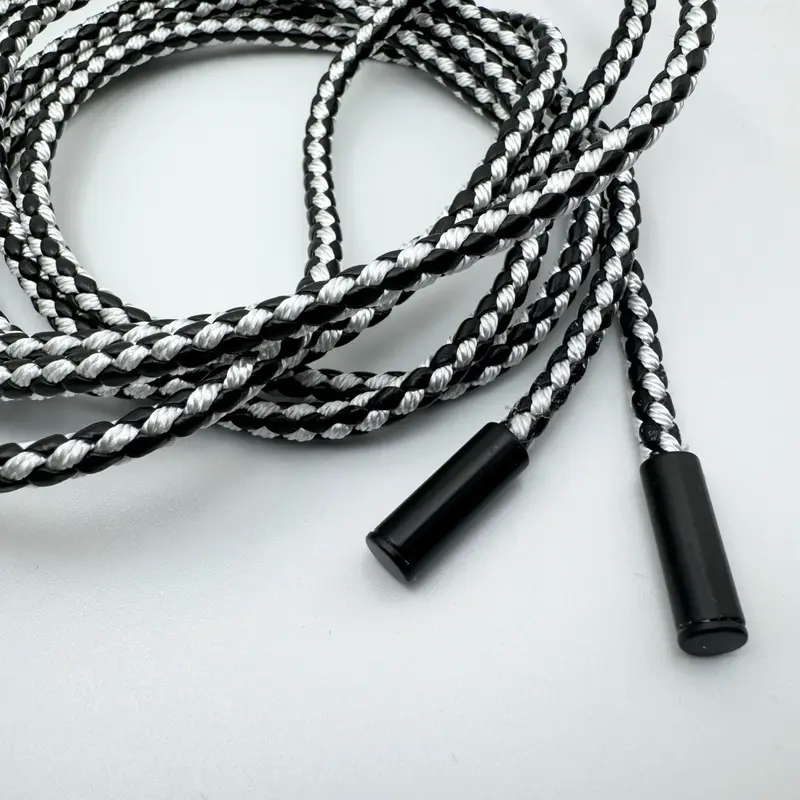 Tie-up Black&White Braided Rope belt in soft leather