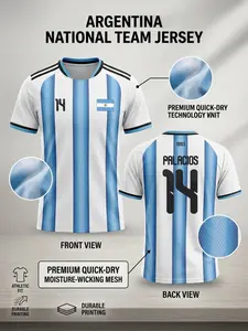 Argentina National Team Jersey 2026, Moisture-Wicking Soccer Shirt, Advanced Technical Knit Support Gear, Lightweight Breathable Training Top