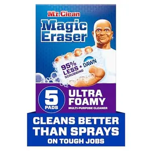 Mr. Clean Magic Eraser Foaming Sponge, All Purpose Cleaner, Dawn Cleaning Power, Wall Cleaner, Sneaker Cleaner, Oven Cleaner, Kitchen, Bathroom, Shower Cleaning Supplies, Scrubber, Ultra Foamy, 5ct