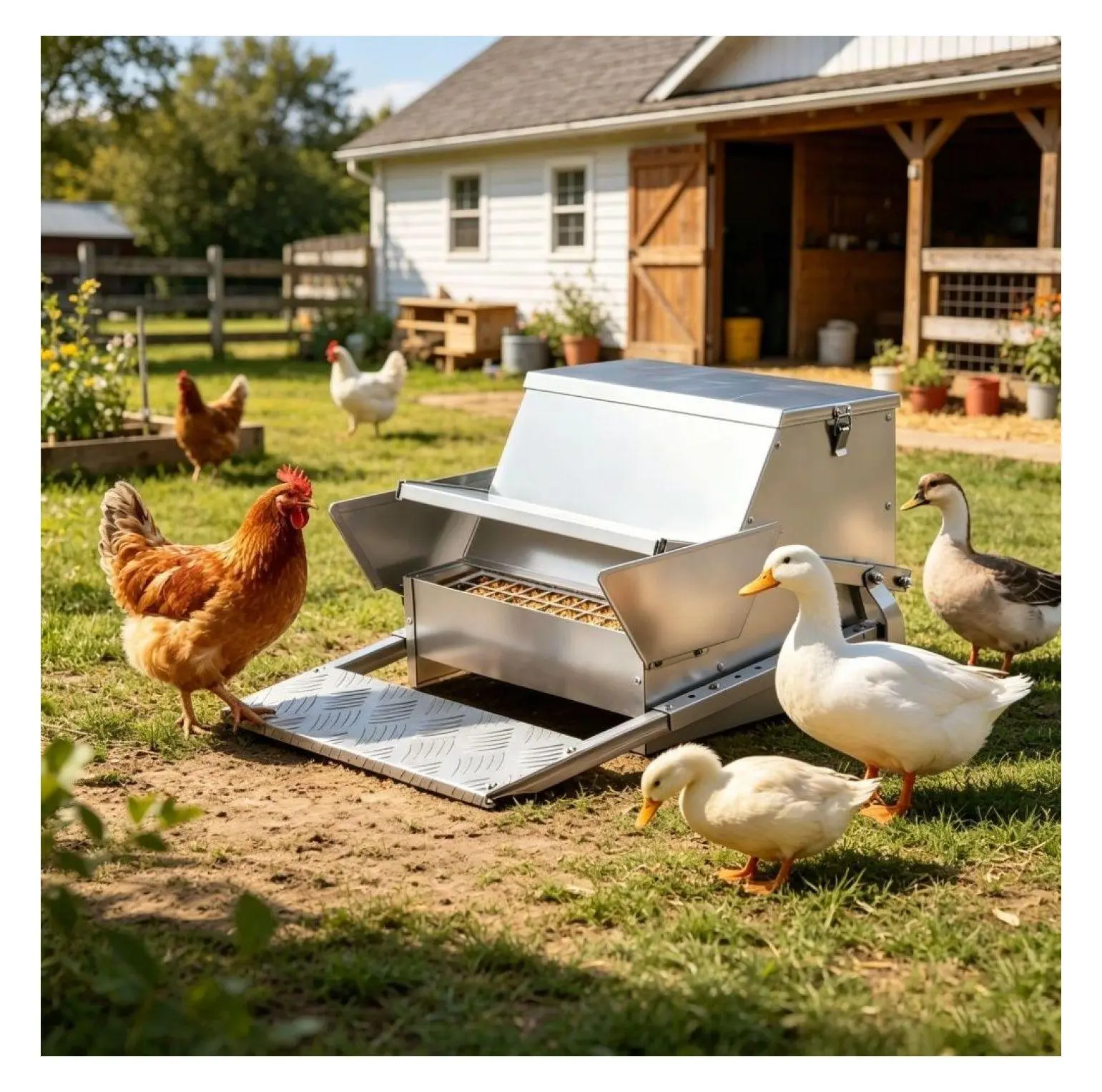 Automatic Chicken Feeder - 25 lbs Capacity Treadle Feeder for Chickens, Poultry - Adjustable for Different Breeds - Durable Galvanized Steel Coop Feeder default title