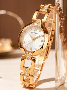 Elegant Women's Bracelet Watch, Full Case, Geometric Hollow Strap, Simple Analog Dial, Quartz Movement, Casual Style