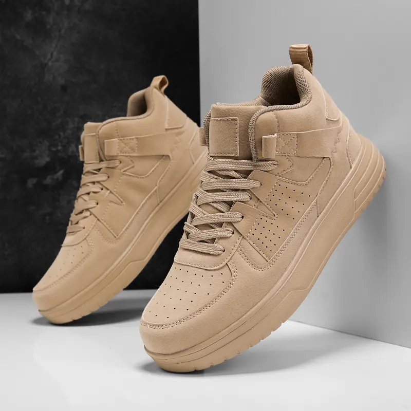 Men's Casual High-Top PU Leather Trainers - Breathable, Lightweight Walking Shoes with Non-Slip Sole, Athletic Sports Footwear, Sports Shoes, High-Top Sneakers