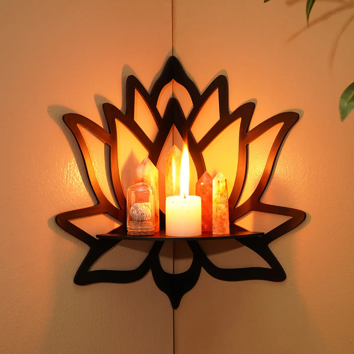 DIY Floating Shelf, Lotus Design Wall Mounted Display Rack, Wall Shelf Unit, Suitable for Candle Holder Decor, Living Room Corner Stand