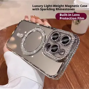 Sparkly Glitter iPhone Case with Strong Magnet & Lens Guard, MagSafe Wireless Charging, Fits iPhone 15 Pro Max/16, Trendy Bling for Women