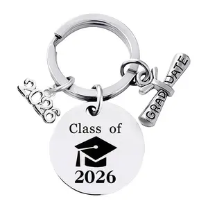 Graduation Keychain 2026, Stainless Steel Engraved Keyring for Class of 2026, Inspirational Congratulation Gift for High School College Graduates
