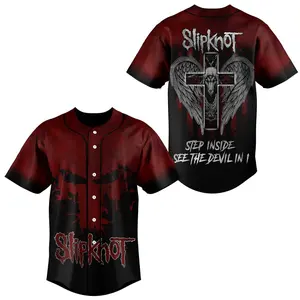 Slipknot Baseball Jersey | Step Inside See The Devil In I Graphic | Metal Band Shirt | Dark Rock Streetwear | Concert Tour Apparel | Unisex Music Tee for Heavy Metal Fans