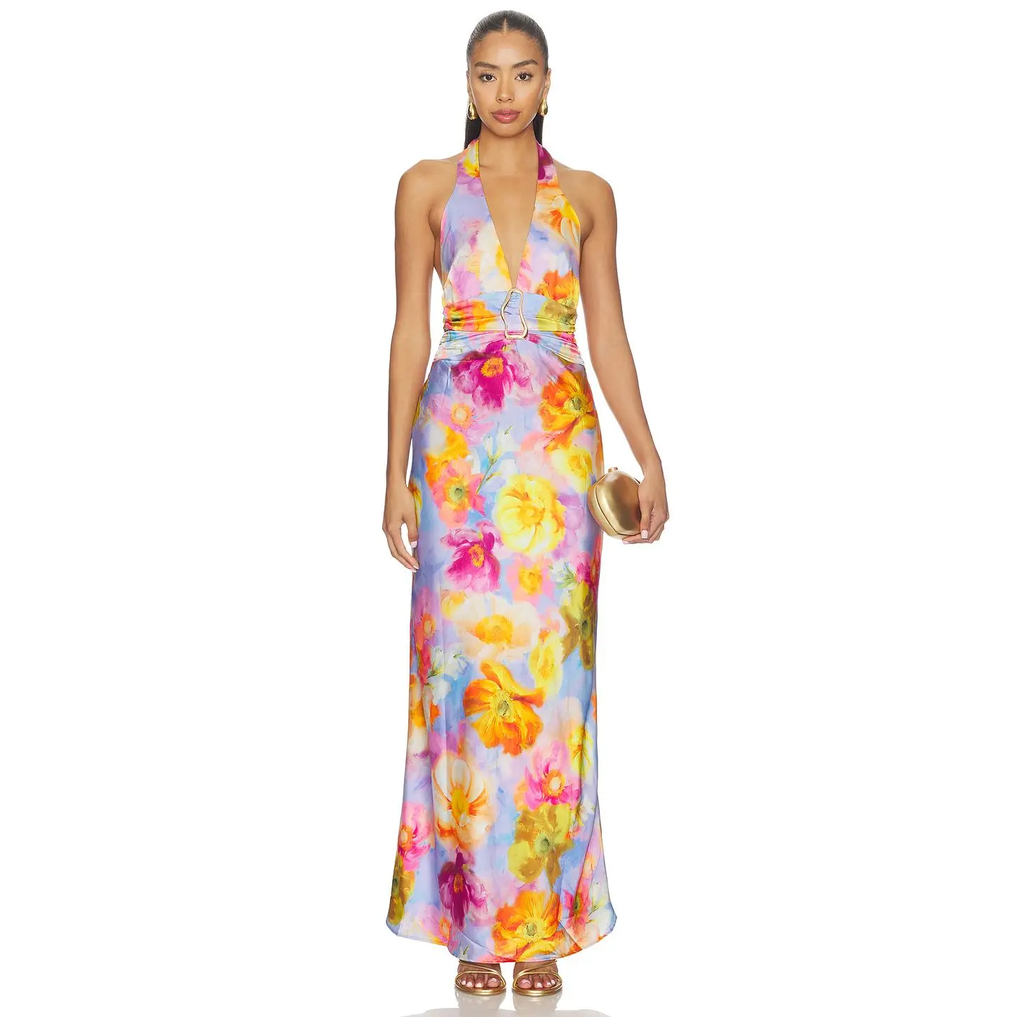 Show Me Your Mumu Deep V Maxi Dress in Brushed Blooms