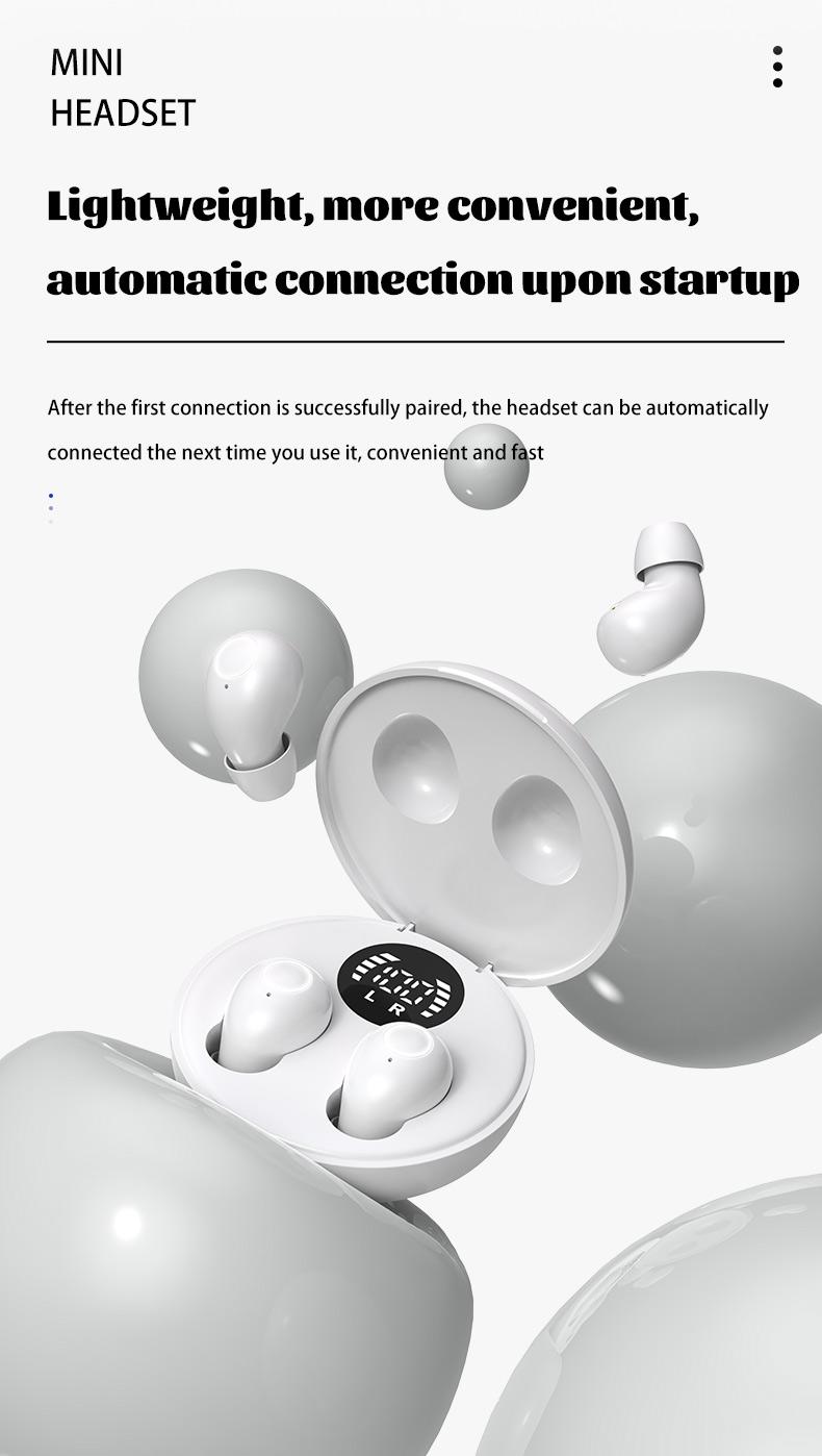 Wireless sleep earphones, mini Bluetooth earphones, touch operation, silicone in ear for long-term wear, LED digital display, high-definition sound quality, compatible with smartphones, noise cancelling earphones suitable for sleep, work, and gaming