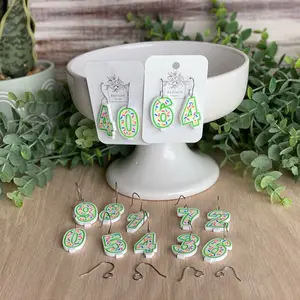 Birthday Candle Earrings Green earring cake acrylic jewelry candles handpainted
