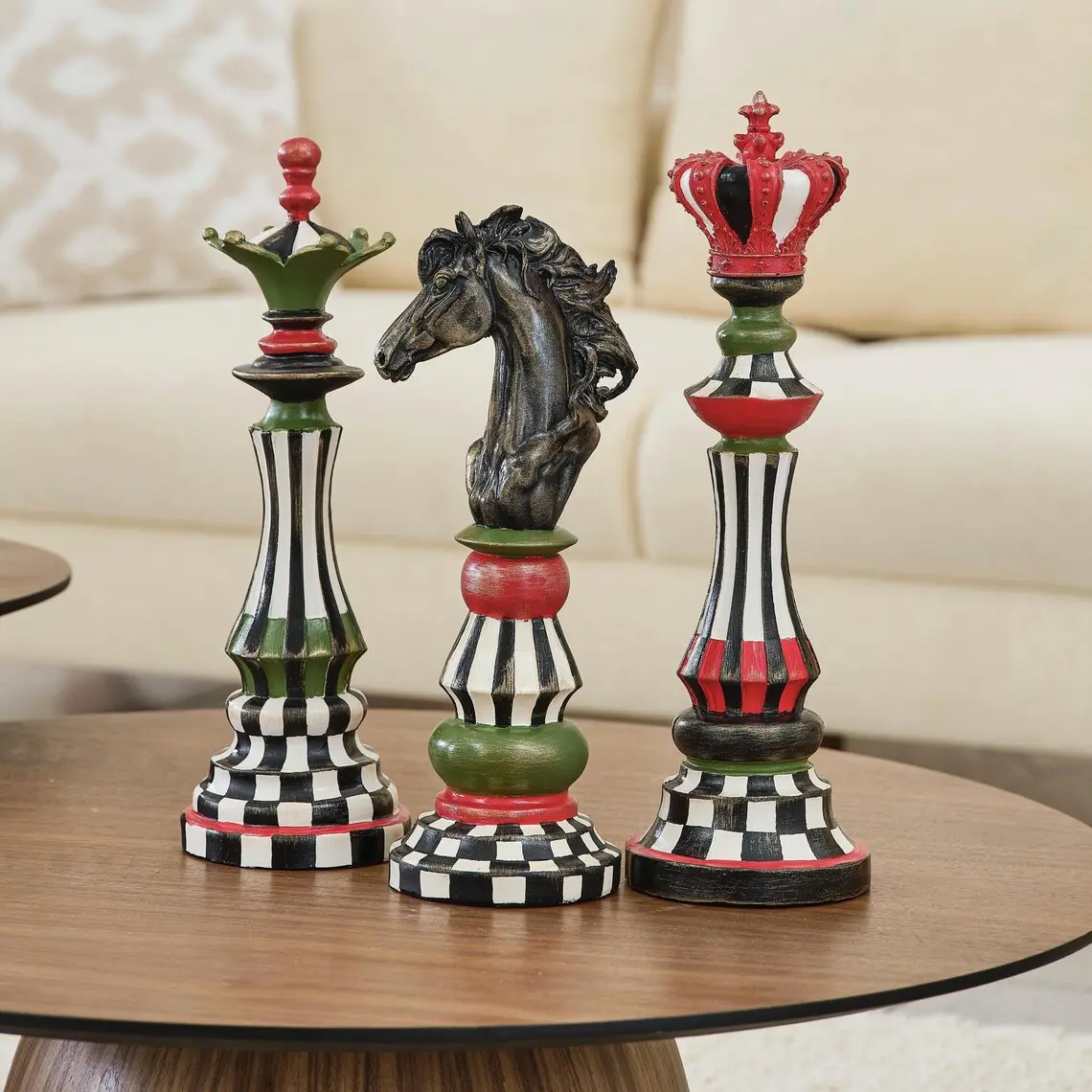 Artistic Retro Colorful Resin Chess Figurine Set - King, Queen, Knight Statues, Shelf Ornaments, Home Decor Accent Pieces, Ideal Gifts for Home Supplies Enthusiasts, Resin Figures