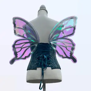 Butterfly Fairy Costume Wings Iridescent Pink Silver Strapless Adult Size
