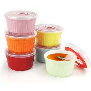 Ramekins with Lids 8 Oz - Set of 6, Ceramic Souffle Creme Brulee Ramekins with Covers, Colorful Custard Cups for Baking, Ceramic Custard Cups Safe and Dishwash Safe