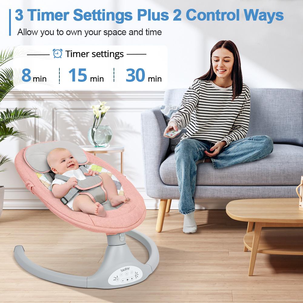 COMOMY Baby Swing for Infants with 5 Natural Sway Speeds, Portable Bt Music Baby Swing with Remote Control & 5-Point Harness, Hands-Free Baby Soother, Lightweight Baby Rocker for 5-20 Lb, 0-6 Months, Pink, Valentine's Day