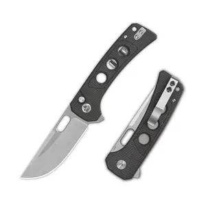 QSP Unicorn Button Lock Pocket Knife 14C28N Blade Micarta Handle, 7.5" EDC Folding Knife with Reversible Deep Carry Clip, Ceramic Ball Bearings for Outdoor Camping Hunting