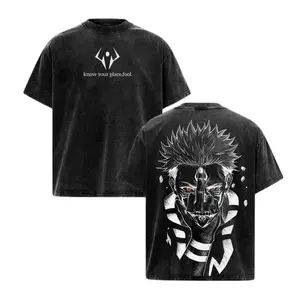Ryomen Sukuna Jujutsu Kaisen Washed Shirt Anime Oversized Vintage Graphic Tee Heavy Cotton Top Streetwear Menswear JJK Retro Washed Cotton T-Shirt