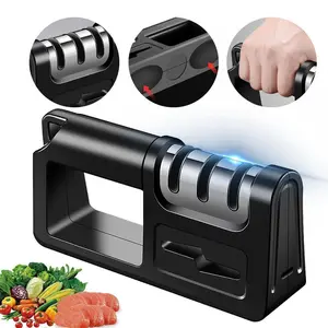 4 In1 Diamond Knife Sharpener, Multi-functional Household Manual Quick Knife Sharpening Tool, Blade Opening Rolling Kitchen Knife Sharpener for Knife & Scissors Stainless Steel Helps Repairing, Restoring & Polishing Blades Food Service Cleaning Tool