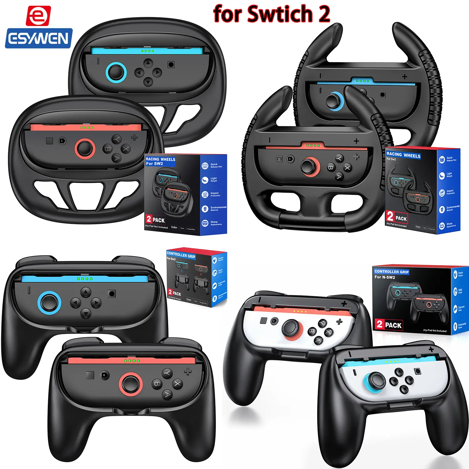ESYWEN Joy-Con Grips for Nintendo Switch 2 (2025), Ergonomic Anti-Slip Handle Kit Accessories for Switch New 2025 Joy Cons Controller, 2 Pack (Black),back to school,back to school haul