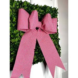 Petite Double Top Bow or Grand Bow for Doors and Decor in Red and White Gingham fabric check