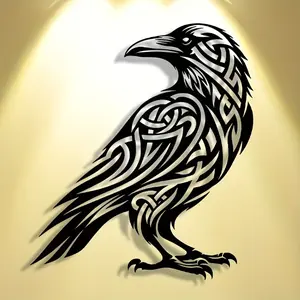 Viking Crow Wall Art, Metal Silhouette Decoration, Nordic Style Bird Sculpture, Featherless, No Electricity, Suitable for Home, Living Room, Bedroom, Office, Garden, Hotel