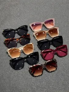 9 Pairs Fashion Large Frame Cat Eye Sunglasses Set, Uv400 Protection, Flattering Face Shape, Ideal for Daily Commute, Street Style, Vacation, Dates