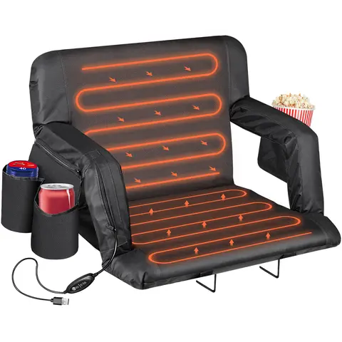 Segawe 25-in Heatable Camping Furniture Folding Camping Chair - Outdoor Plush Thick Cushioning, Back Support, USB Heating, Storage Pockets, Lightweight, Foldable, Backpack Straps, Non-Slip & Stable Design, Grab-and-Go for Bleachers, Camping