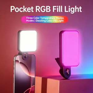 Mini Pocket RGB Video Light – Clip-On Phone Light for Live Stream, 3-Color Adjustable CCT, Full Color RGB, Multiple Effects, Portable Camera Fill Light, Type-C Fast Charging