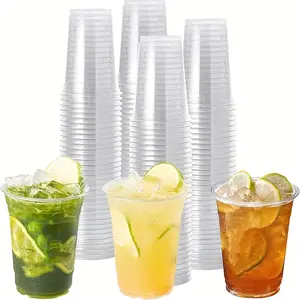 50 Sets 500ml Clear Beverage Cups with Flat Lids 50 Cups 50 Lids Plastic Disposable Cups To-Go Cold Cups for Iced Latte Milk Tea Milkshake Smoothie Juice Takeout Catering Party Wedding Banquet Christmas Thanksgiving