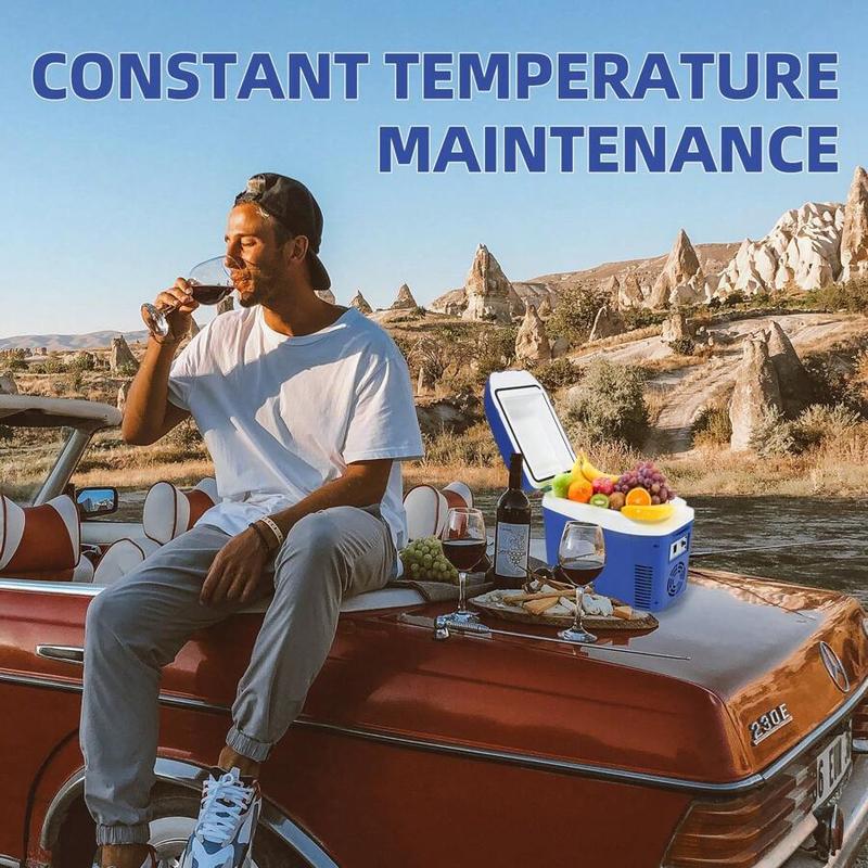 Blue 7L Skincare Mini Fridge With Floral Accents Design, Adjustable Strap & Dual-Temp Control - Perfect Gift To Store Cosmetics/Cans (Holds 9 Drinks)