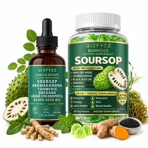QIZFYZZ Soursop Gummies 8500mg + Herbal Drops Combo - 20-in-1 High Strength Wellness Supplement with Herbs for Immune Support, Joint Care