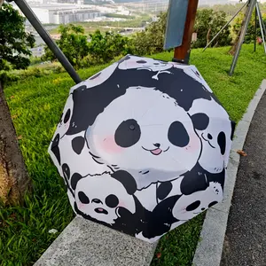 Cute Panda Umbrella, Style Cartoon Animal Print Folding Umbrella, UV Protection, Lightweight, Windproof, Suitable for Outdoor Use